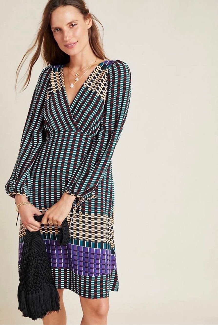 NWT Maeve Anthropologie Gianna Tunic Dress Geometric Checkerboard Boho 10